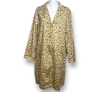 Cervelle Leopard PrintDuster Overcoat Size Large Cotton Button Front Unlined